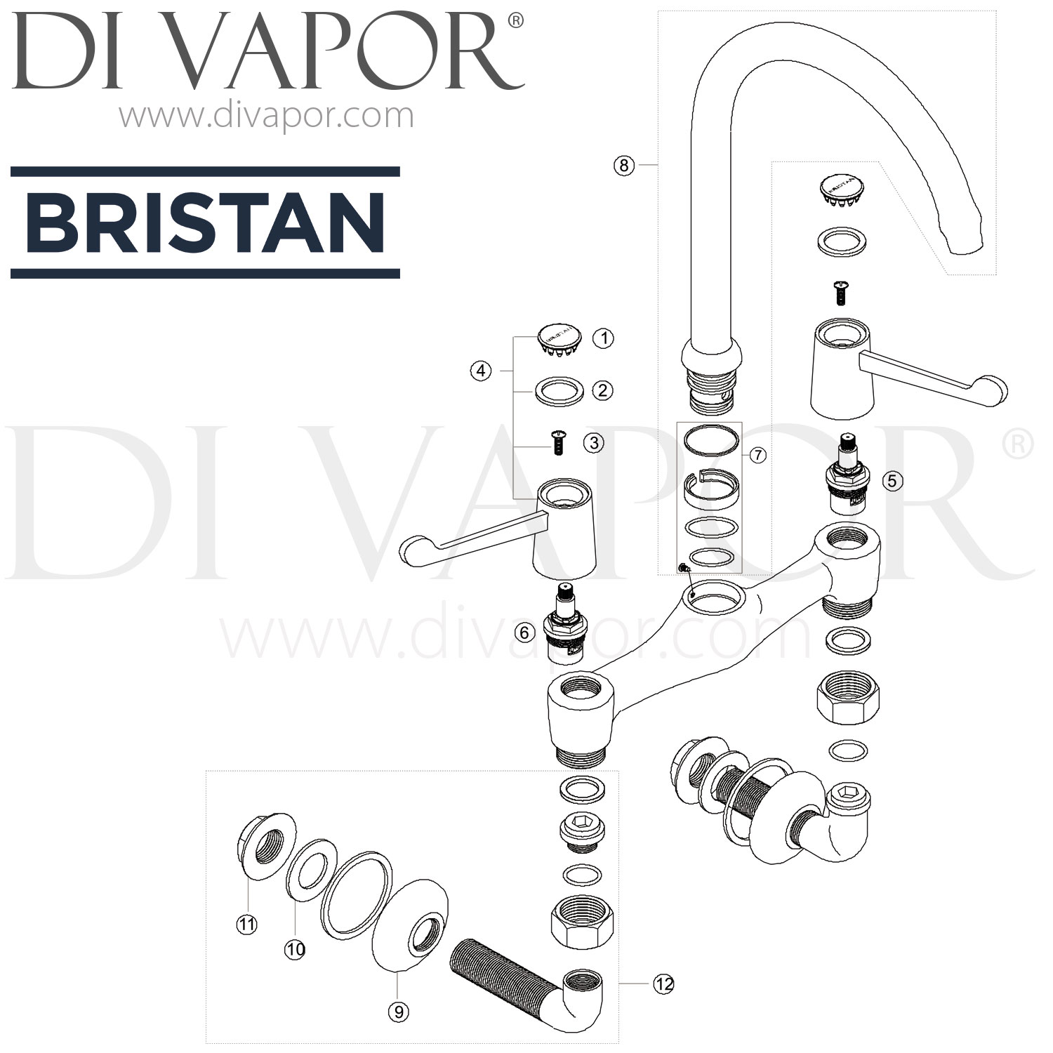 Bristan Val Wmbrsm C 6 Cd Lever Wall Mounted Sink Mixer With 6 Inch 152mm Levers Tap Parts 0212